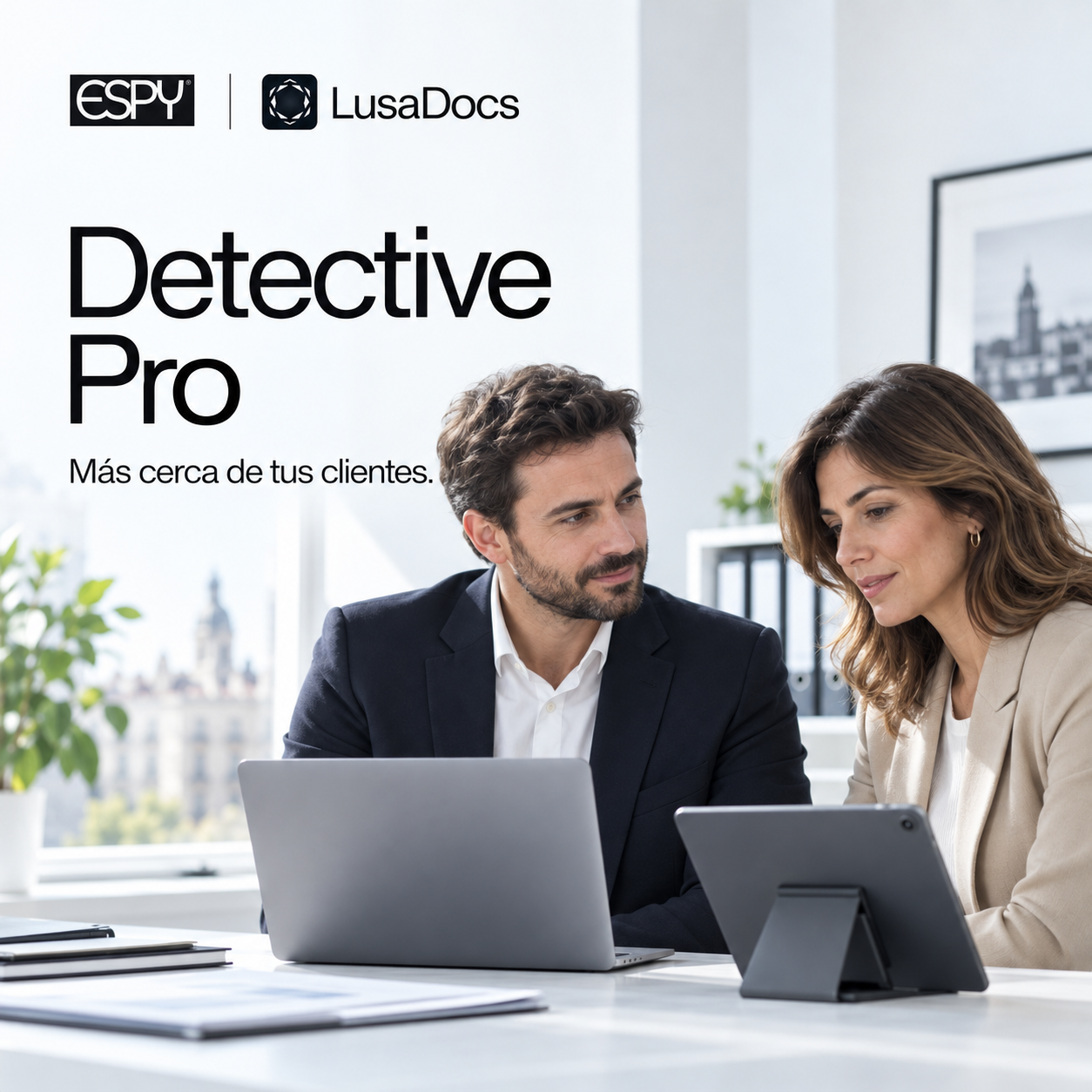 Detective Pro de LusaDocs: un detective comparte documentación con su cliente.
